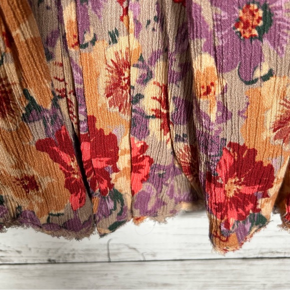 Free People Sweet Dreams Taupe Combo Printed Rayon Crinkle Mini Raw Hem Dress S - Picture 7 of 13